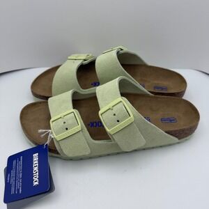 Birkenstock Arizona Soft Footbed Suede Sandals Women's Size 39 Faded Lime Green